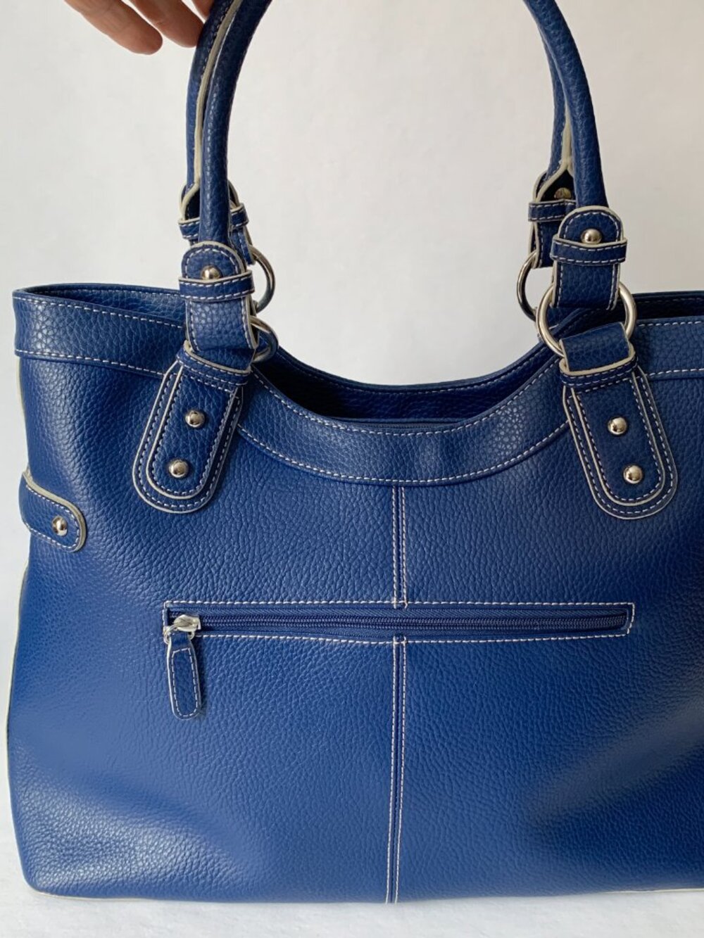 Wilsons Leather Satchel Handbag | Royal Blue | Leopard Print Lining - Picture 6 of 14